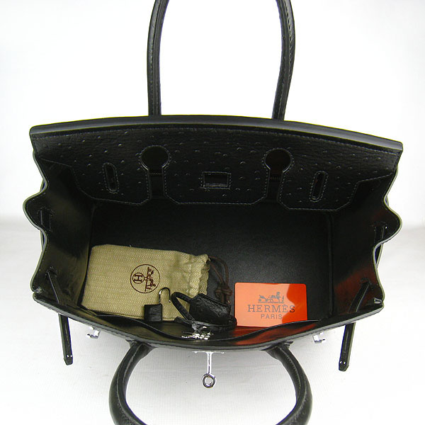 Replica Hermes Birkin 30CM Ostrich Veins Handbag Black 6088 On Sale - Click Image to Close